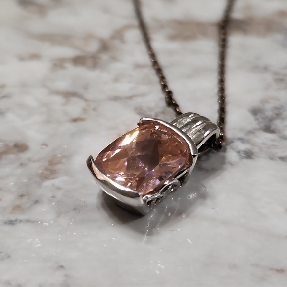 New Pink Stone 925 Italy Stamp Necklace - Picture 3 of 6